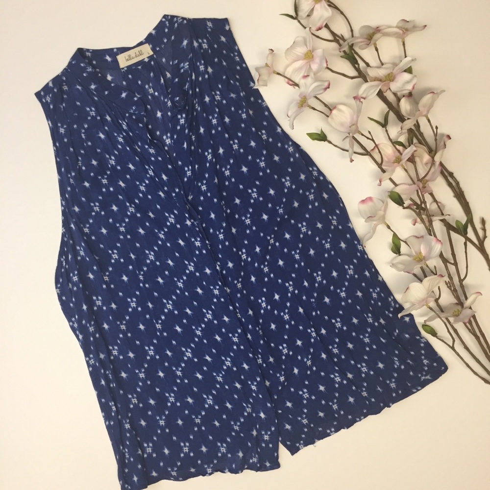 Bella Dahl Sleeveless Blue Starry Blouse Top, L